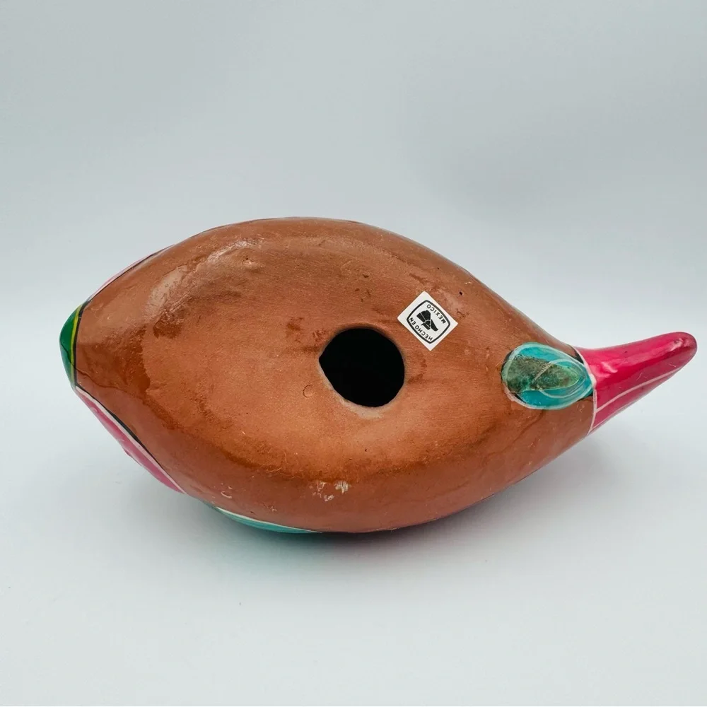 Vintage Hand Painted Terracotta Fish Mexican Folk Art H 4.5” W 7” D 3.5”